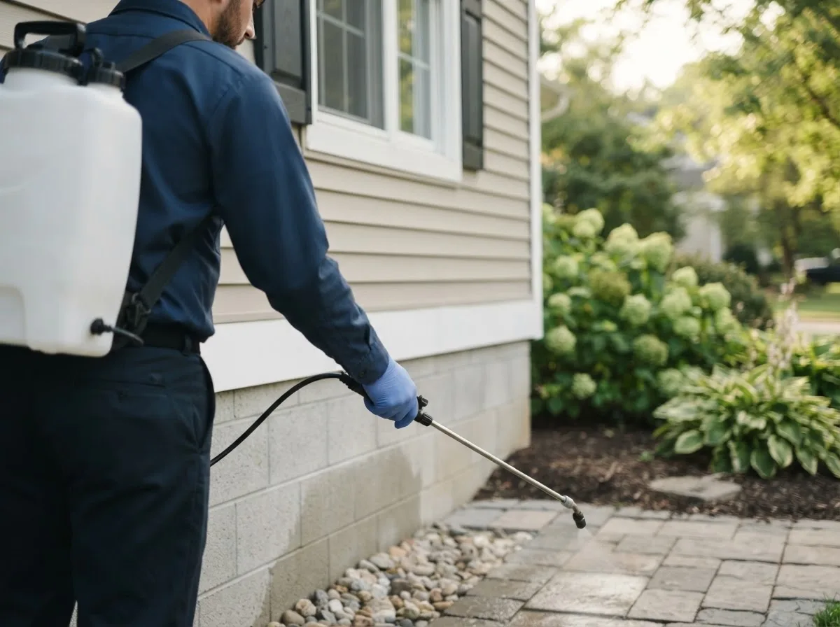 Pest control technician inspecting a home in Goldston, NC